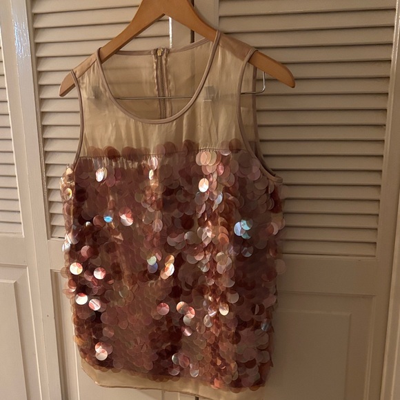 Ann Taylor NWT Rose Gold Sunlight Paillette Shell Silk Trim - Picture 1 of 9